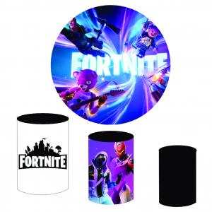 Kit Capas Painel 1,5m + Trio Cilindros - Fortnite Tecido Dry Fit Premium    Elástico 