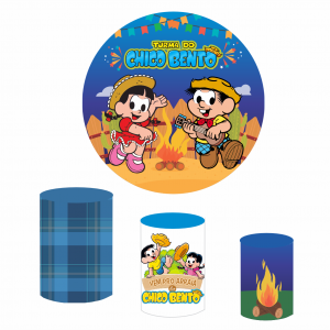 Kit Capas Painel Redondo 1,5m + Trio Cilindros - Festa Junina Chico Bento Tecido Dry Fit Premium    Elástico 