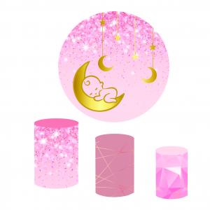 Kit Capas Painel Redondo 1,5m + Trio Cilindros - Bebê Menina Tecido Dry Fit Premium    Elástico 